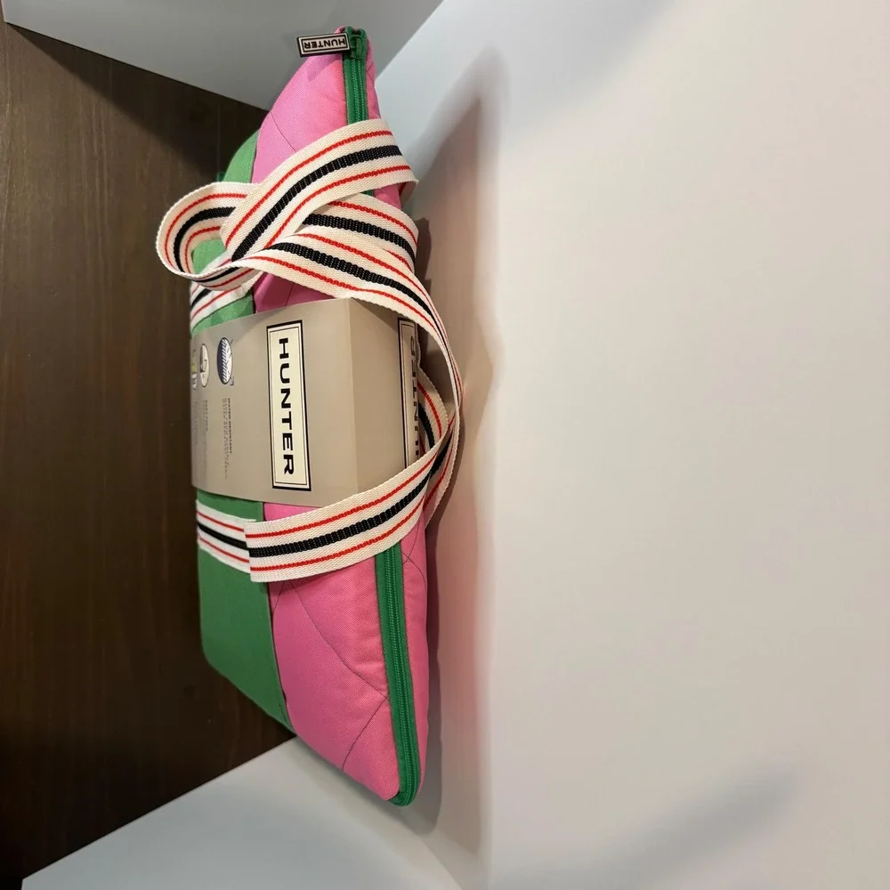 Hunter Water-Resistant Outdoor Blanket Picnic Tote Pink Green 60x70 New